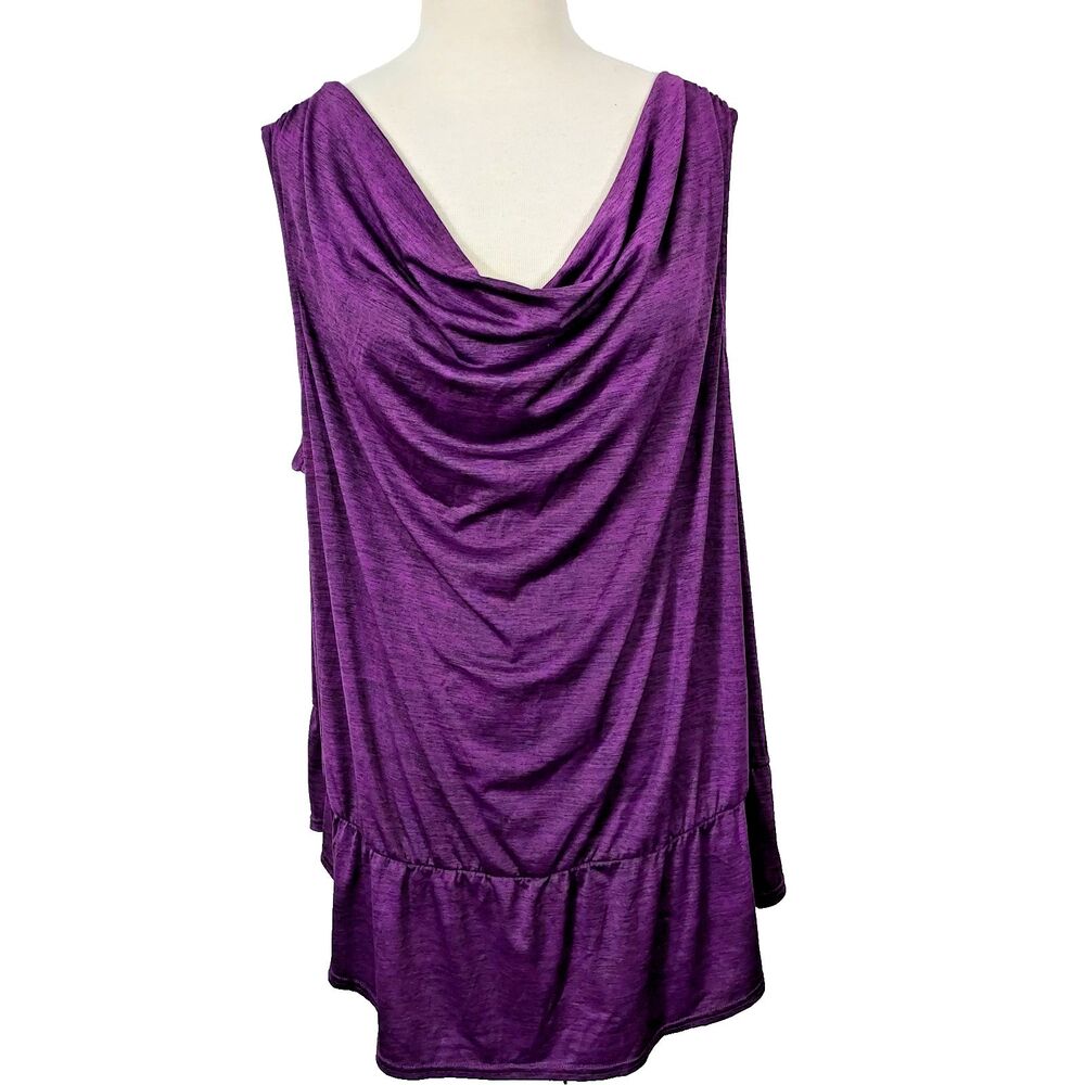 Fashion Bug Women's Plus 2X Tank Top Solid Purple Cowl Neck Sleeveless Stretch